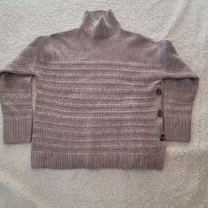 Max Studio Heather Gray & Lavender Turtleneck Sweater with Button Accents Size M